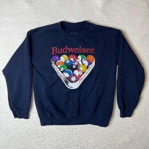 Brew City Budweiser Billiards Pool Rack Navy Blue Crewneck Sweatshirt Small